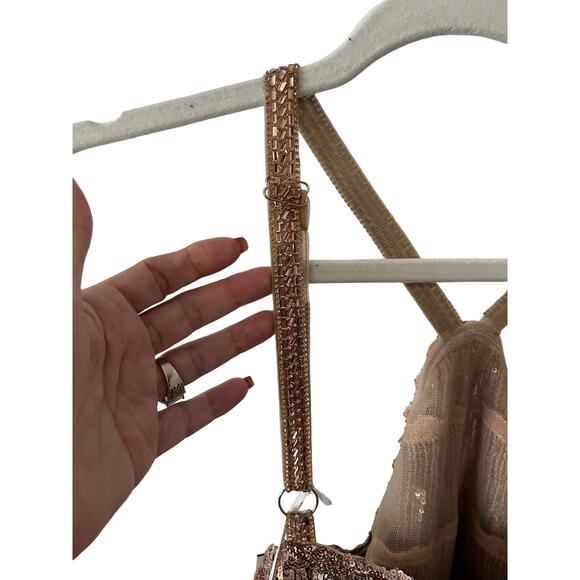 Bronx and Banco Isle Mini Dress Fringe Sequin Halter Neck Cocktail Gold Size 8 - Picture 12 of 15